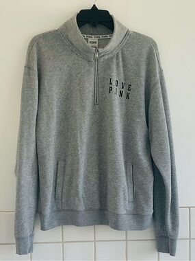 PINK  Victoria's Secret Gray Half-Zip Pullover Sweatshirt Heather Grey  Sz: M